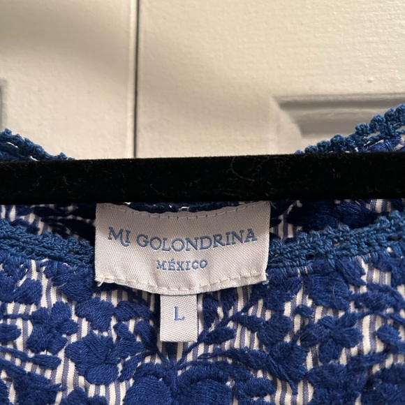 Mi Golondrina Blue and White Hand Embroidered Blouse - Picture 3 of 3